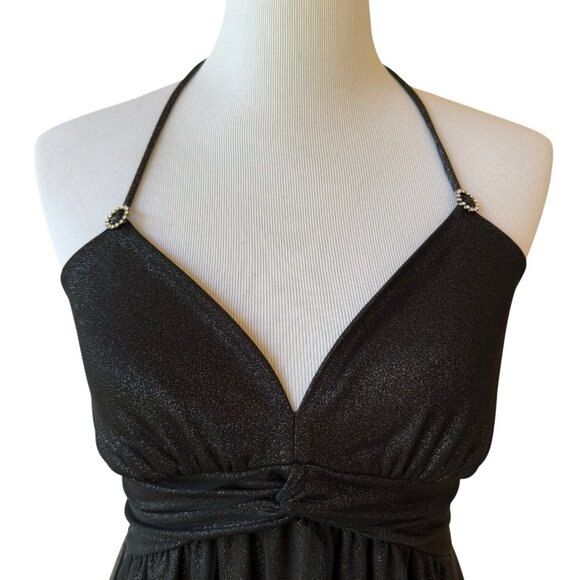 Express Black Babydoll Mini Dress Size Small Spaghetti Straps Y2K Coquette HOCO - Picture 2 of 7